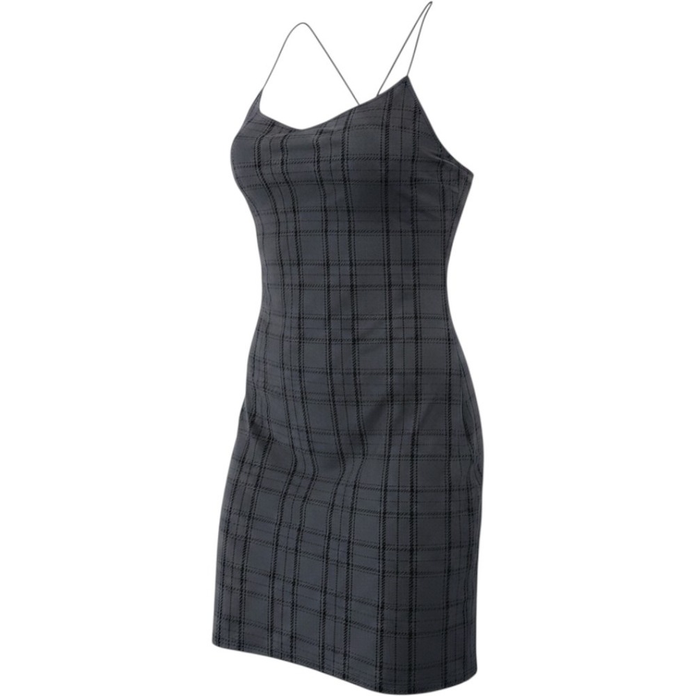 Divided H&M L Gray Plaid Mesh Cowl Neck Mini Dress 90s Y2K Grunge Goth Alt Edgy